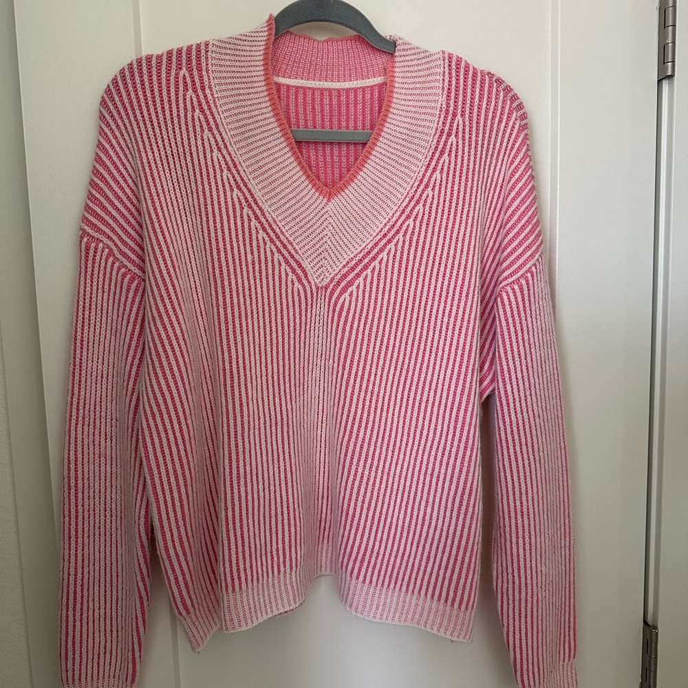 Chunky Knit Pink V-Neck Sweater